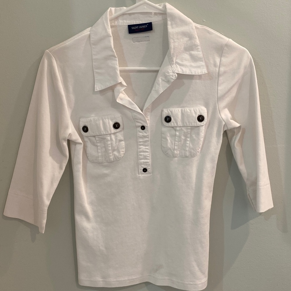 Saint James womenswear Oleron 3/4 sleeves Cotton Polo shirt White size 4 small